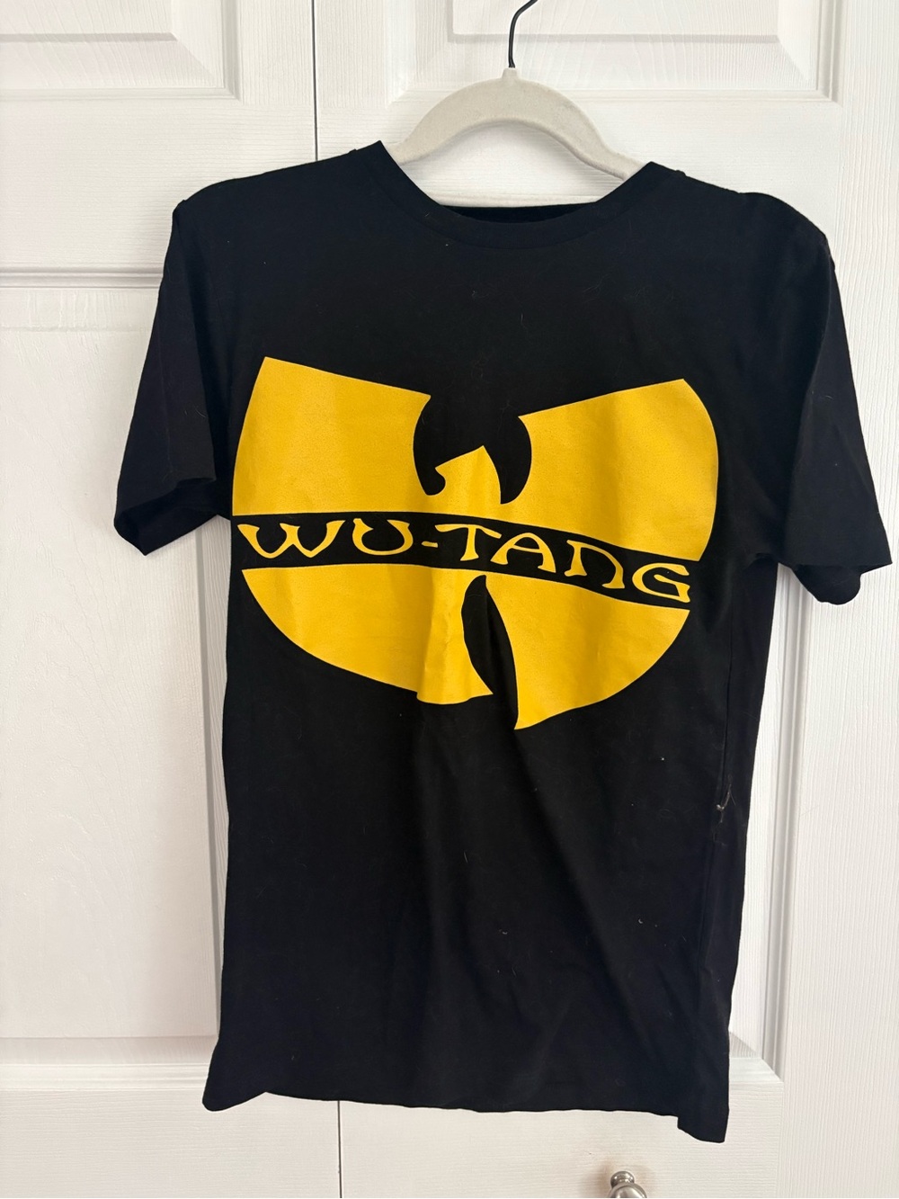 Wu-Tang Logo gender neutral Black T-Shirt with Yellow Graphic